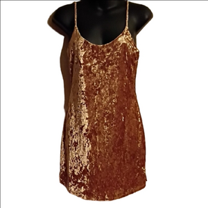 Velvet Slip Dress in Gold/ Bronzy Color. Simple Elegance For holiday Parties.